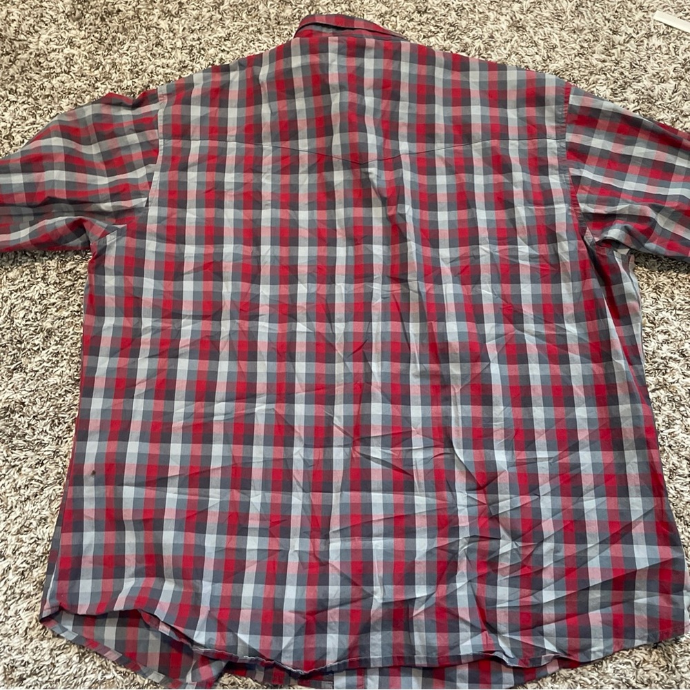 Wrangler Shirt Mens 2XL XXL Red Gray Check Pearl Snap Long Sleeve Cowboy Western - Picture 12 of 13